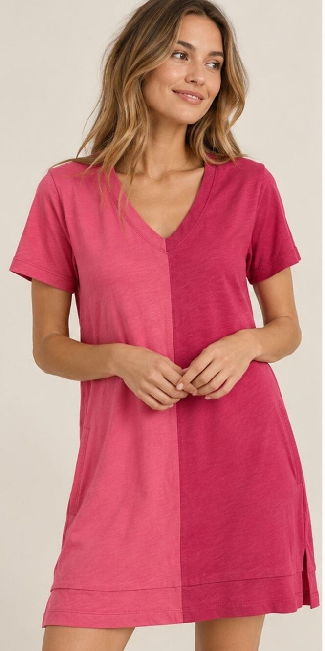 Summersalt Pima Cotton Colorblock T-Shirt Dress Pink Red Medium
